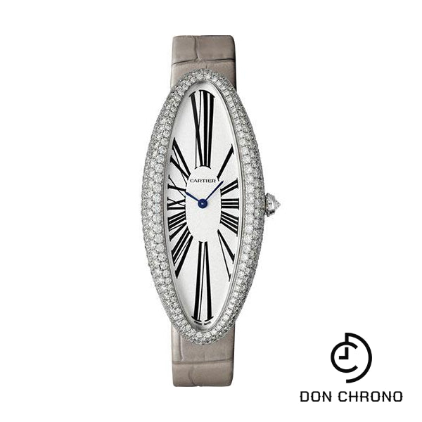 Cartier Baignoire Allongee Watch - 52 mm White Gold Diamond Case - Light Gray Strap - WJBA0009