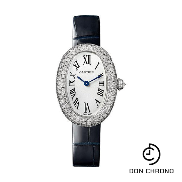 Cartier Baignoire 1920 Watch - 32 mm White Gold Diamond Case - Navy Blue Strap - WJBA0015