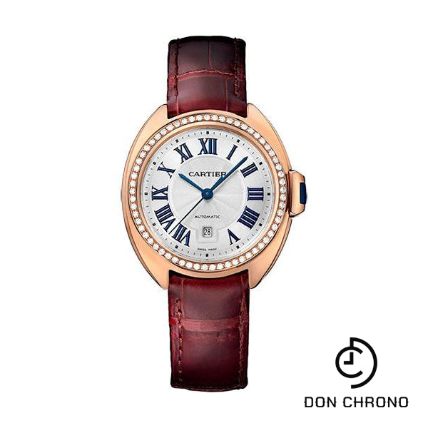 Cartier Cle De Cartier Watch - 31 mm Pink Gold Diamond Case - Diamond Bezel - Silver Dial - Bordeaux Alligator Strap - WJCL0016