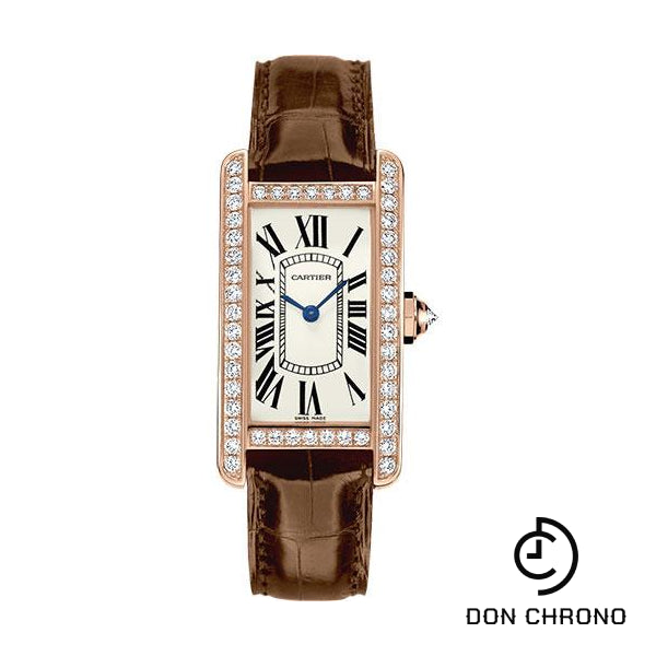 Cartier Tank Americaine Watch - 34.8 mm Pink Gold Diamond Case - Brown Alligator Strap - WJTA0002