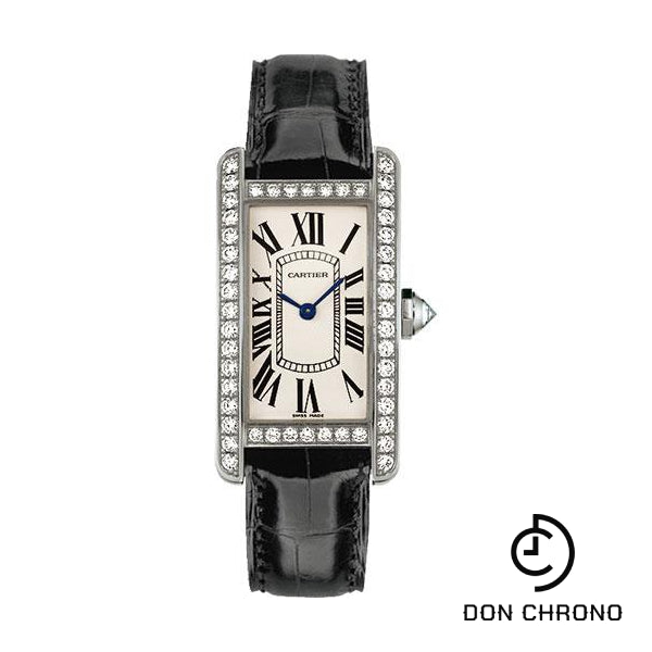 Cartier Tank Americaine Watch - 34.8 mm White Gold Diamond Case - Black Alligator Strap - WJTA0003