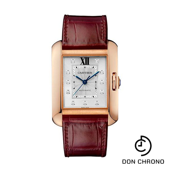 Cartier Tank Anglaise Watch - 39.2 mm Pink Gold Case - Diamond Dial - Bordeaux Alligator Strap - WJTA0006