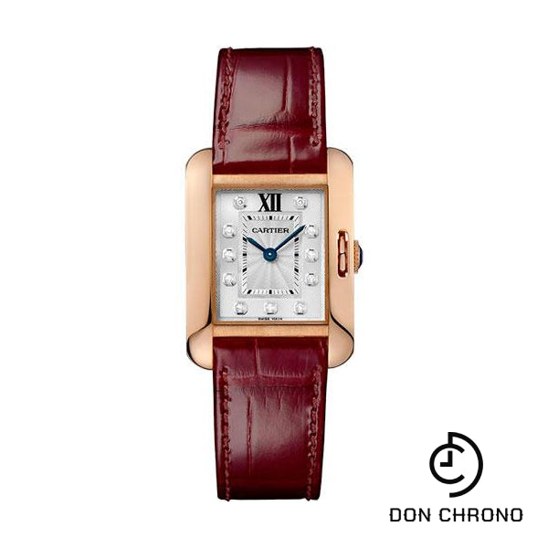 Cartier Tank Anglaise Watch - 30.2 mm Pink Gold Case - Diamond Dial - Bordeaux Alligator Strap - WJTA0007
