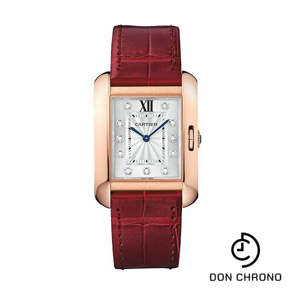 Cartier Tank Anglaise Watch - 34.7 mm Pink Gold Case - Diamond Dial - Bordeaux Alligator Strap - WJTA0009