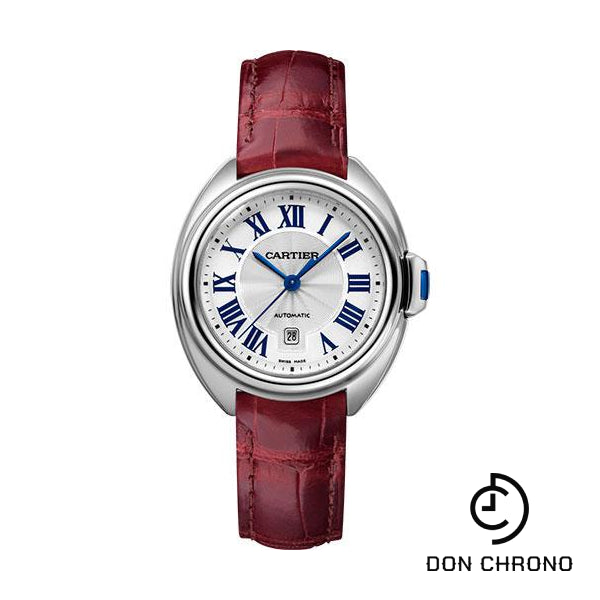 Cartier Cle de Cartier Watch - 31 mm Steel Case - Silvered Dial - Bordeaux Alligator Strap - WSCL0016