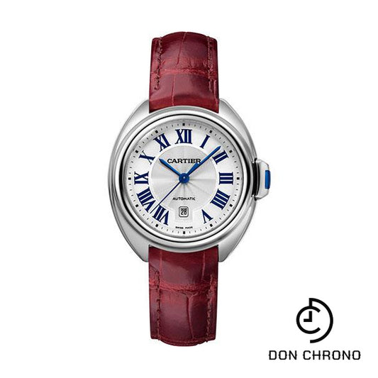 Cartier Cle de Cartier Watch - 31 mm Steel Case - Silvered Dial - Bordeaux Alligator Strap - WSCL0016