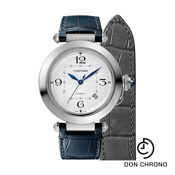 Cartier Pasha de Cartier Watch - 41 mm Steel Case - Silver Dial - Dark Gray And Navy Alligator Straps - WSPA0010