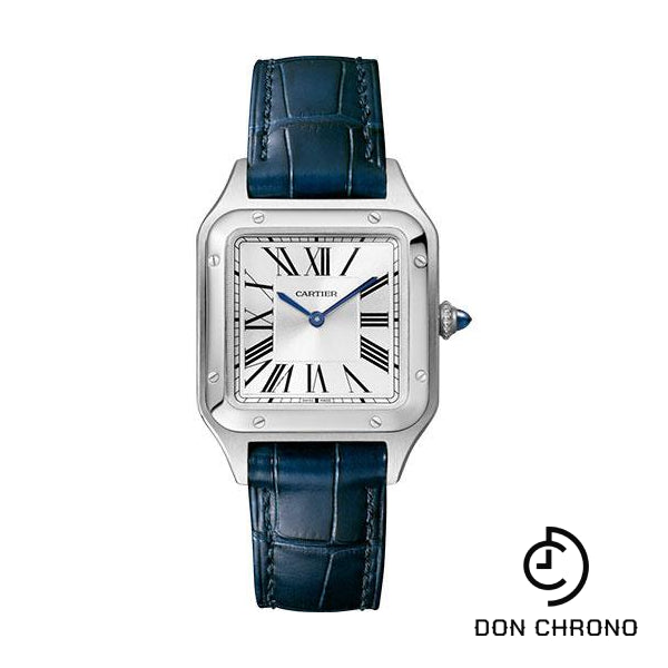 Cartier Santos-Dumont Watch - 38 mm Steel Case - Silver Dial - Navy Blue Strap - WSSA0023