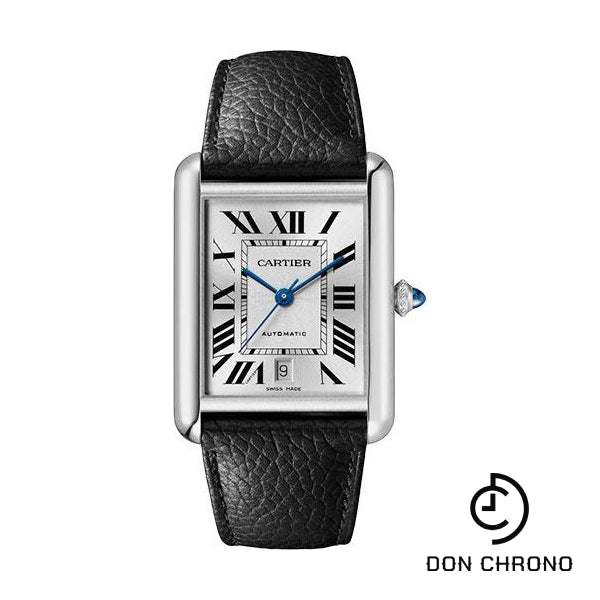 Cartier Tank Must Watch - 41 mm x 31 mm Steel Case - Silvered Dial - Interchangeable Black Grained Calfskin Strap - WSTA0040