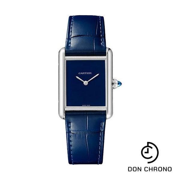 Cartier Tank Must Watch - 33.7 mm x 25.5 mm Steel Case - Blue Dial - Blue Alligator Strap - WSTA0055