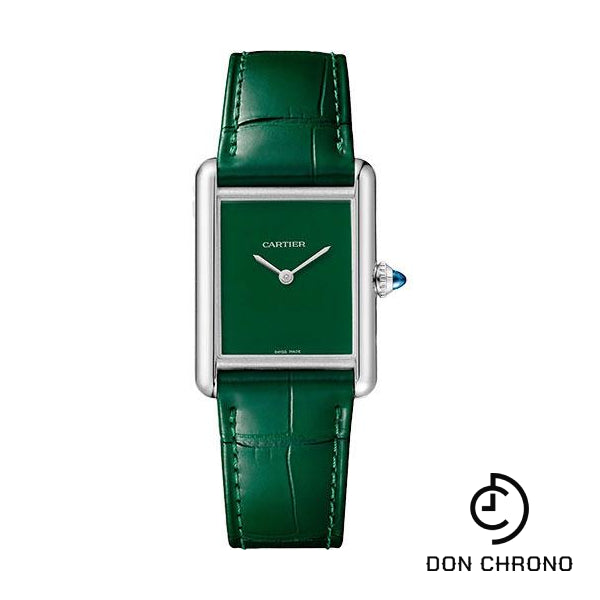 Cartier Tank Must Watch - 33.7 mm x 25.5 mm Steel Case - Green Dial - Green Alligator Strap - WSTA0056