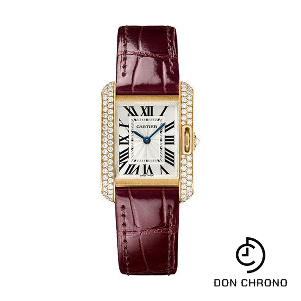 Cartier Tank Anglaise Watch - 30.2 mm Pink Gold Case - Diamond Bezel - Claret Red Alligator Strap - WT100013