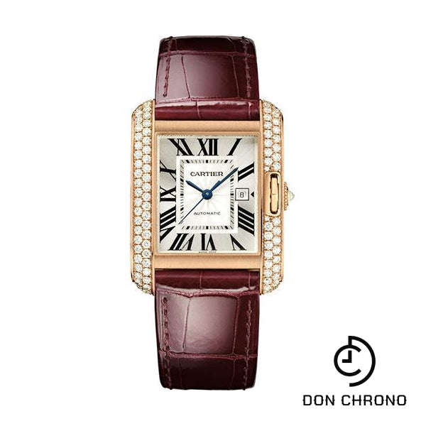 Cartier Tank Anglaise Watch - 39.2 mm Pink Gold Case - Diamond Bezel - Claret Red Alligator Strap - WT100016