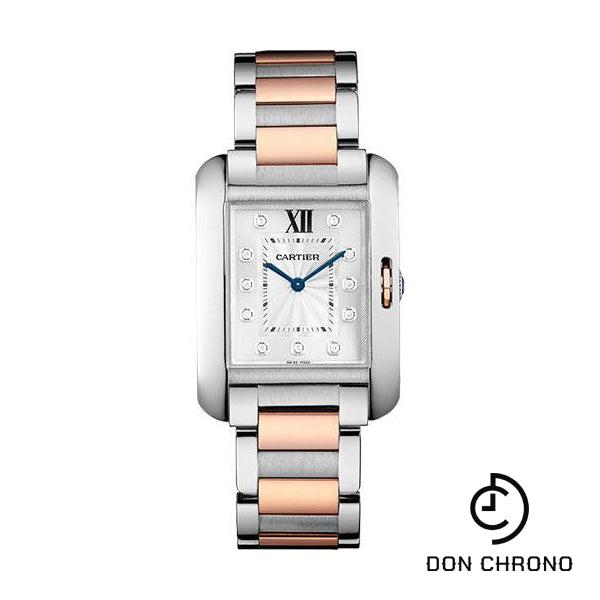 Cartier Tank Anglaise Watch - Medium Steel Case - Silvered Diamond Dial - Pink Gold And Steel Bracelet - WT100032