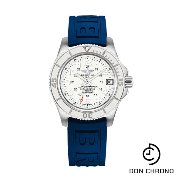 Breitling Superocean II 36 Watch - Steel Case - Hurricane White Dial - Blue Diver Pro III Strap - A17312D2/A775/238S/A16S.1
