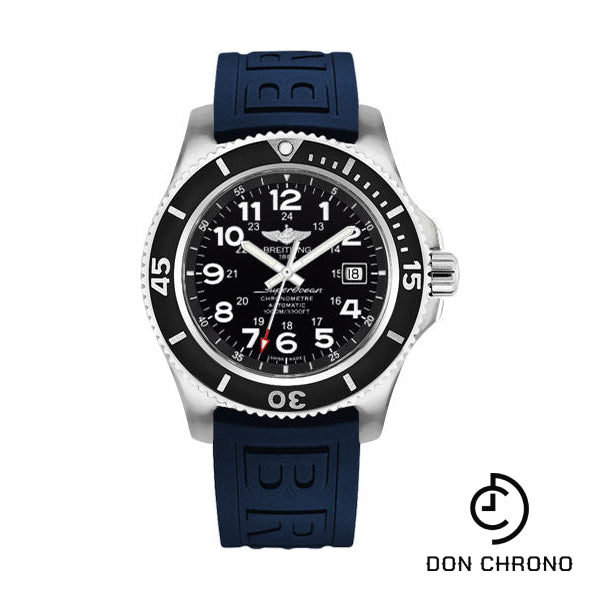 Breitling Superocean II 44 Watch - Steel Case - Volcano Black Dial - Blue Diver Pro III Strap - A17392D7/BD68/158S/A20SS.1