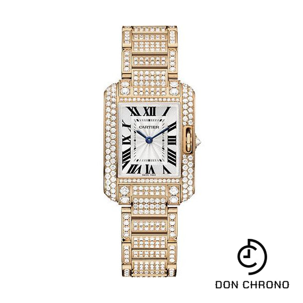 Cartier Tank Anglaise Watch - Small Pink Gold Diamond Case - Diamond Bracelet - HPI00558