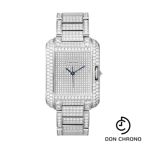 Cartier Tank Anglaise Watch - Medium White Gold Diamond Case - Diamond Paved White Gold Dial - Diamond Bracelet - HPI00561