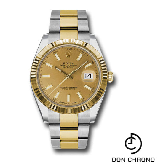 Rolex Steel and Yellow Gold Rolesor Datejust 41 Watch - Fluted Bezel - Champagne Index Dial - Oyster Bracelet - 126333