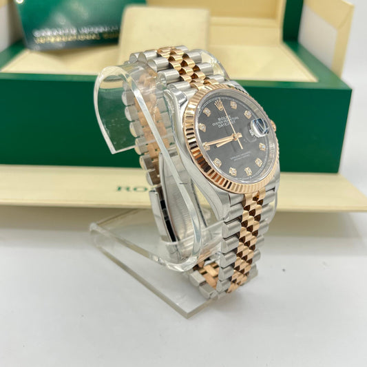 Rolex Steel and Everose Rolesor Datejust 36 Watch - Fluted Bezel - Black Diamond Dial - Jubilee Bracelet - 126231 bkdj