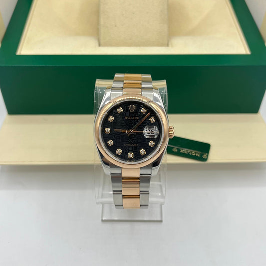 Rolex Datejust 116201 36mm Black Diamond Dial And Domed Bezel With Two Tone Oyster Bracelet