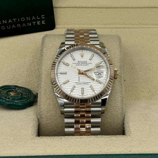 Rolex Everose Rolesor Datejust 36 Watch - Fluted Bezel - White Fluted Motif Index Dial - Jubilee Bracelet - 126231