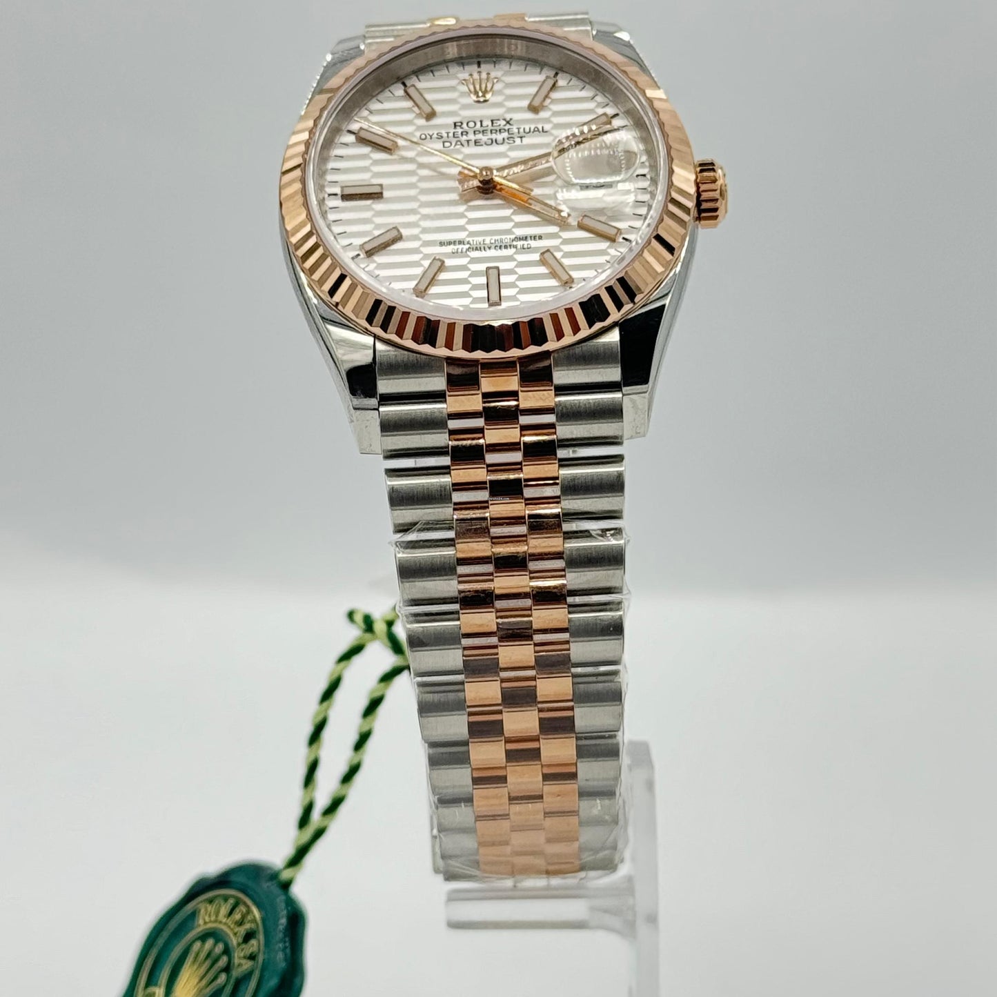 Rolex Everose Rolesor Datejust 36 Watch - Fluted Bezel - White Fluted Motif Index Dial - Jubilee Bracelet - 126231