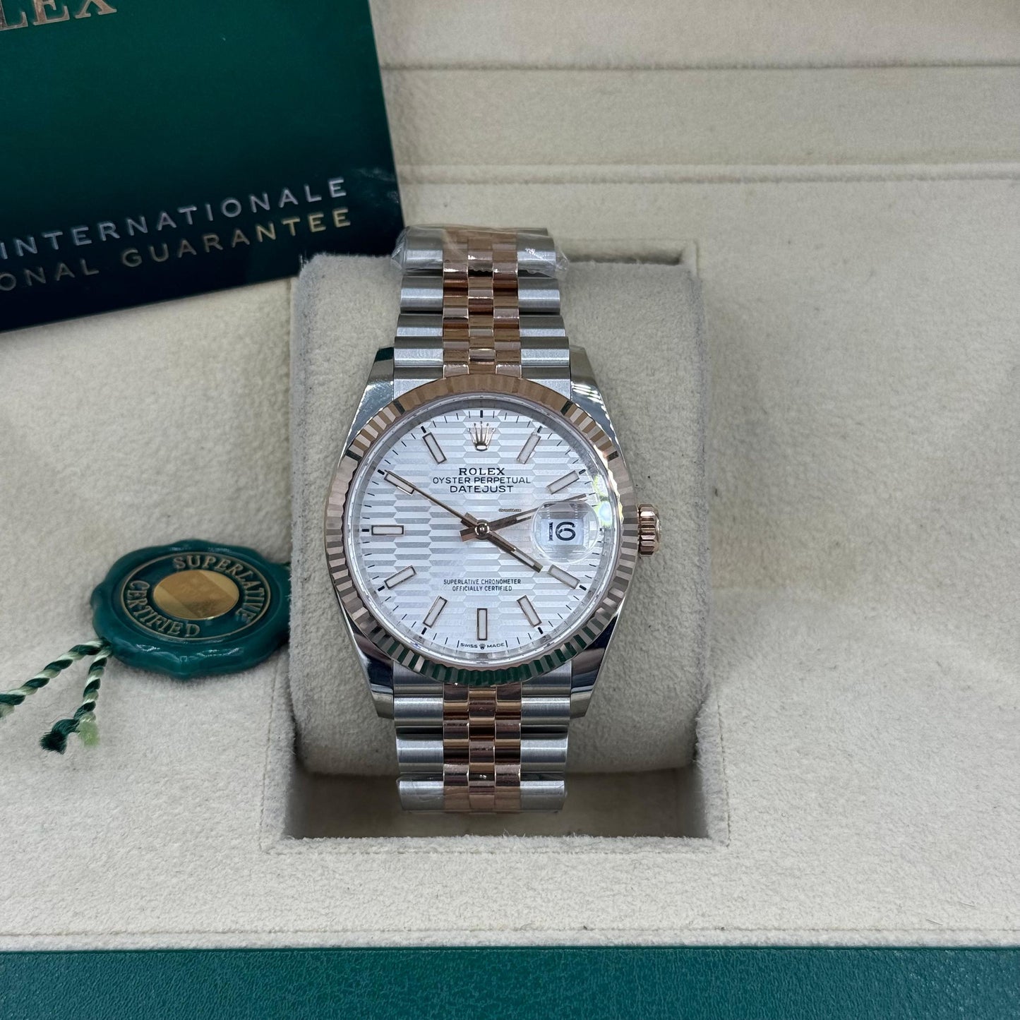 Rolex Everose Rolesor Datejust 36 Watch - Fluted Bezel - White Fluted Motif Index Dial - Jubilee Bracelet - 126231