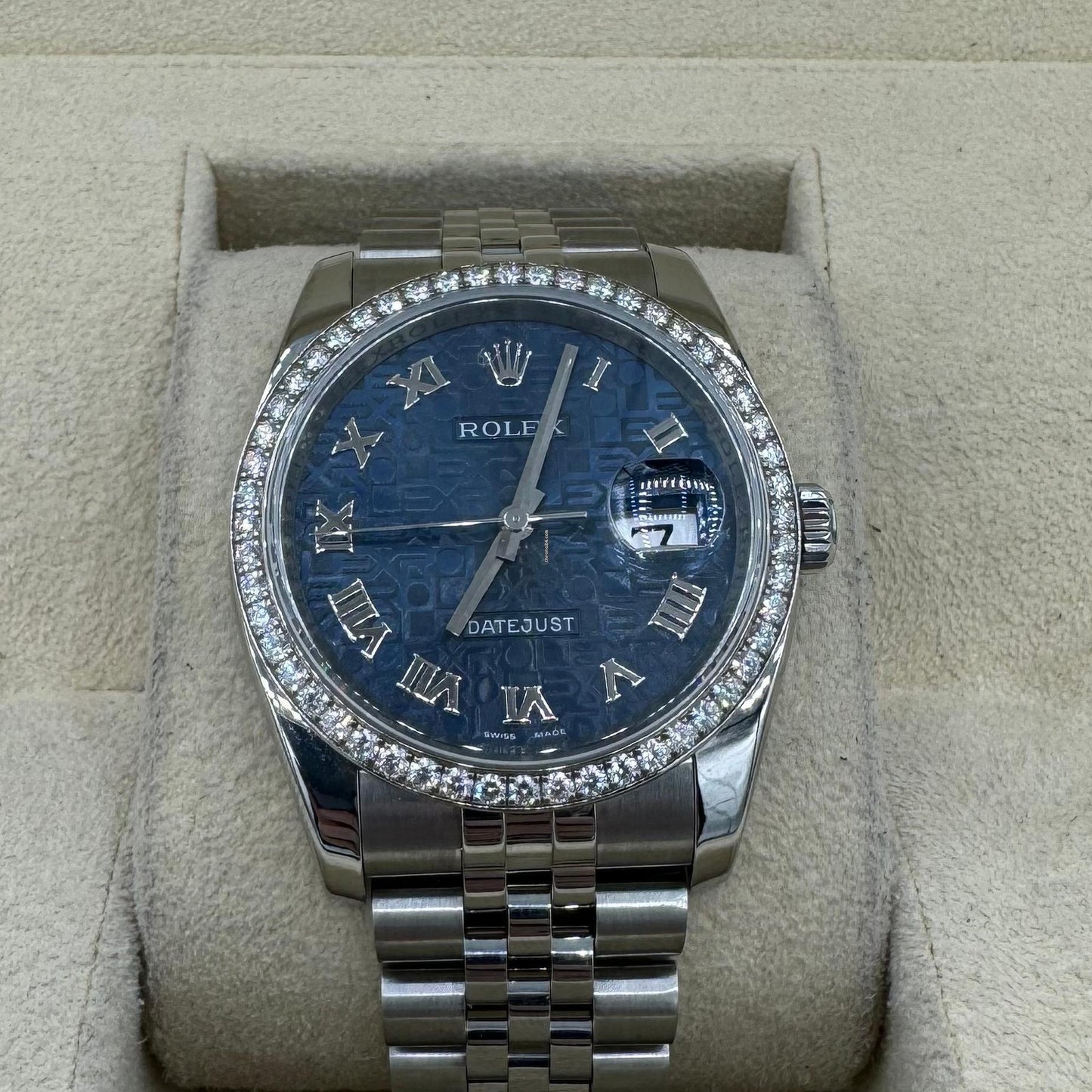 Rolex Steel and White Gold Datejust 36 Watch - 52 Diamond Bezel - Blue Dial - Jubilee Bracelet - 116244