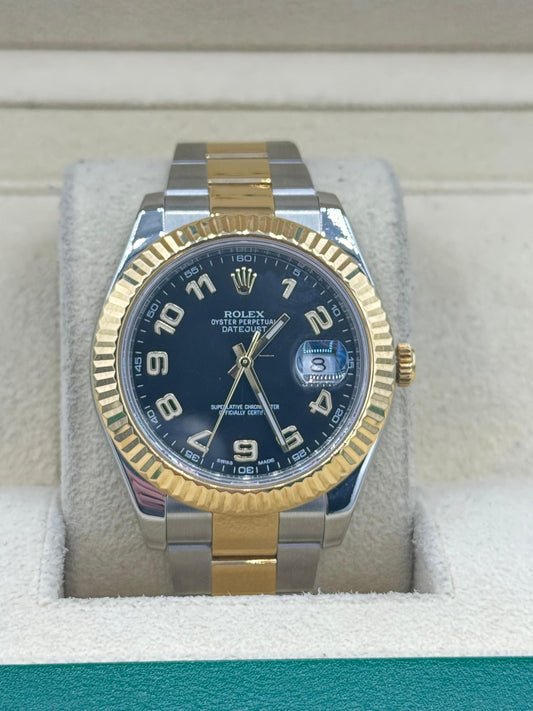 Rolex Steel and Yellow Gold Datejust II 41 Watch - Fluted Bezel - Black Dial - Oyster Bracelet - 116333