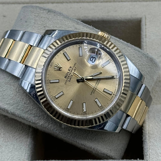 Rolex Steel and Yellow Gold Rolesor Datejust 41 Watch - Fluted Bezel - Champagne Index Dial - Oyster Bracelet - 126333 chio