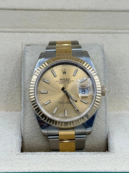 Rolex Steel and Yellow Gold Rolesor Datejust 41 Watch - Fluted Bezel - Champagne Index Dial - Oyster Bracelet - 126333 chio