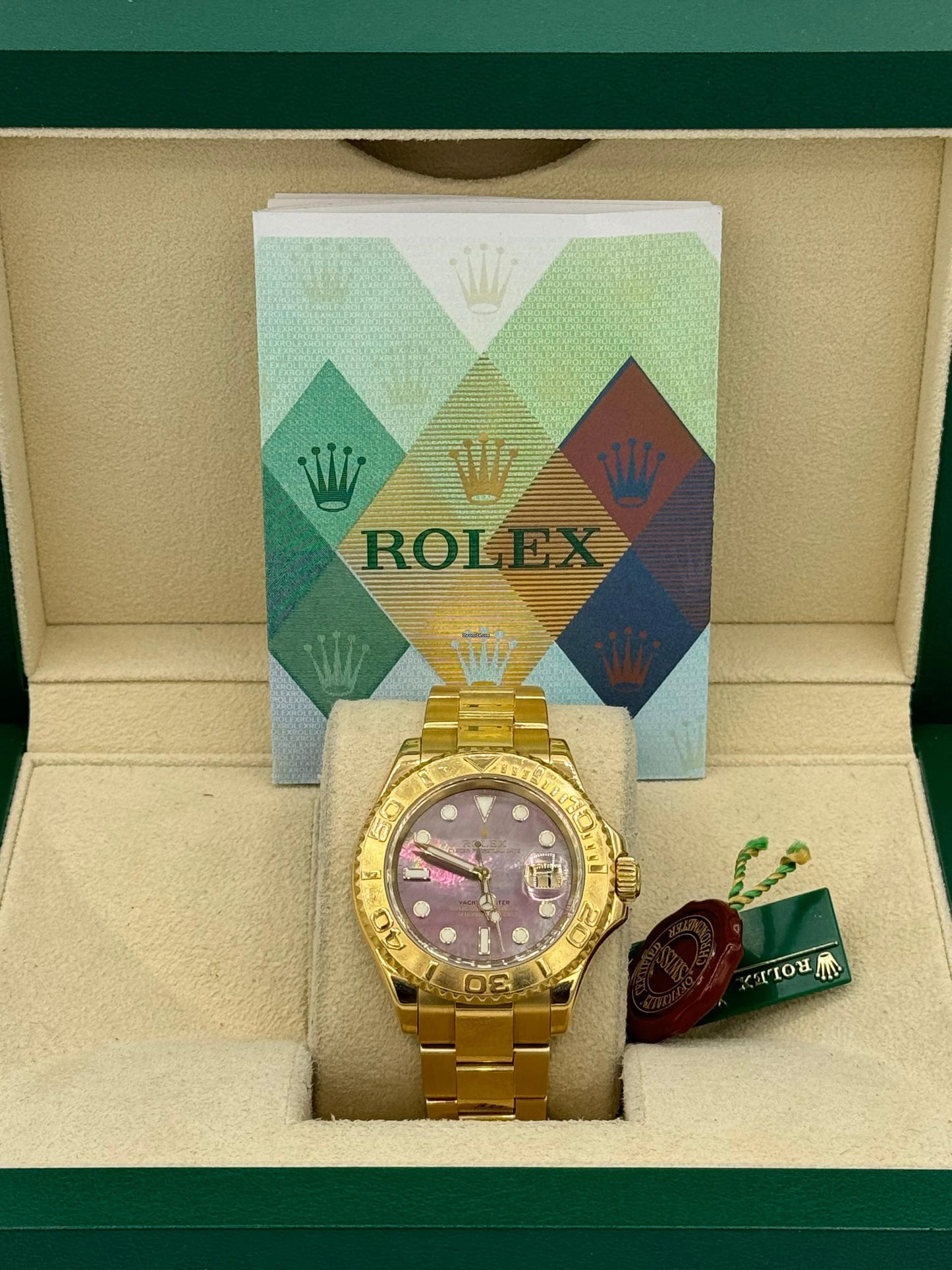 Rolex Yellow Gold Lady Yacht-Master 40 Watch - Black Mother-Of-Pearl Dial - 16628