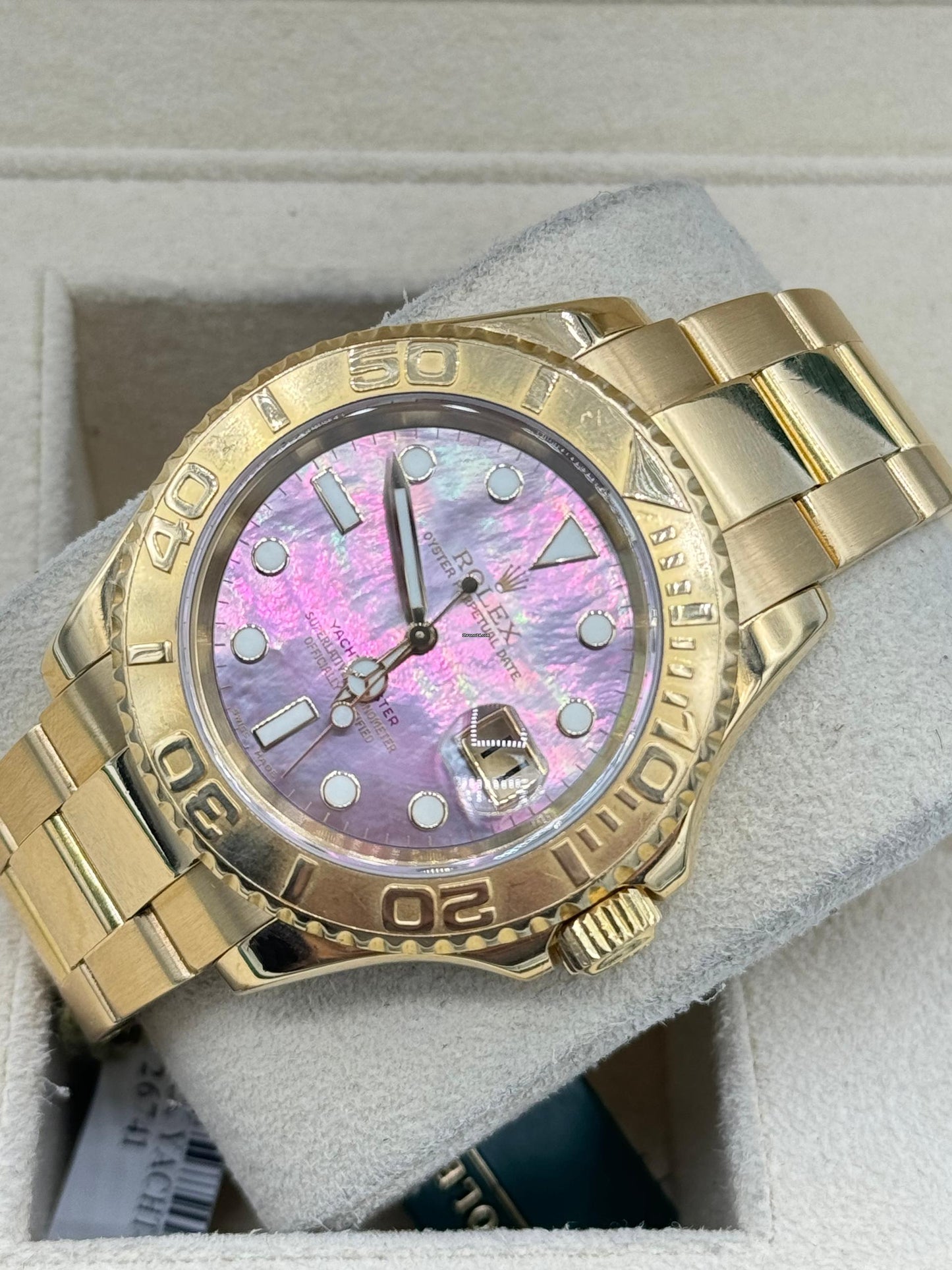 Rolex Yellow Gold Lady Yacht-Master 40 Watch - Black Mother-Of-Pearl Dial - 16628