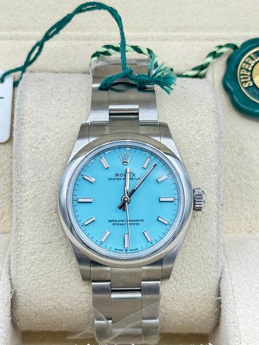 Rolex Oyster Perpetual 31 Watch - Domed Bezel - Turquoise Blue "Tiffany" Index Dial - Oyster Bracelet - 277200 tbio