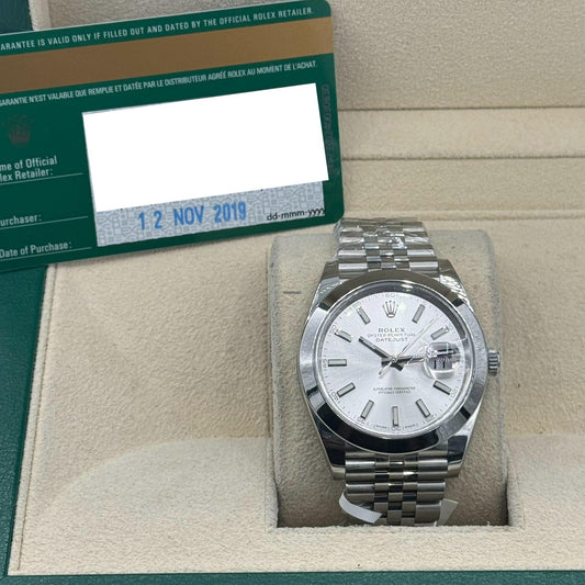 Rolex Steel Datejust 41 Watch - Smooth Bezel - Silver Index Dial - Jubilee Bracelet - 126300 sij