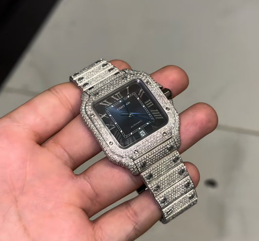 Cartier Santos Iced Out Blue Dial