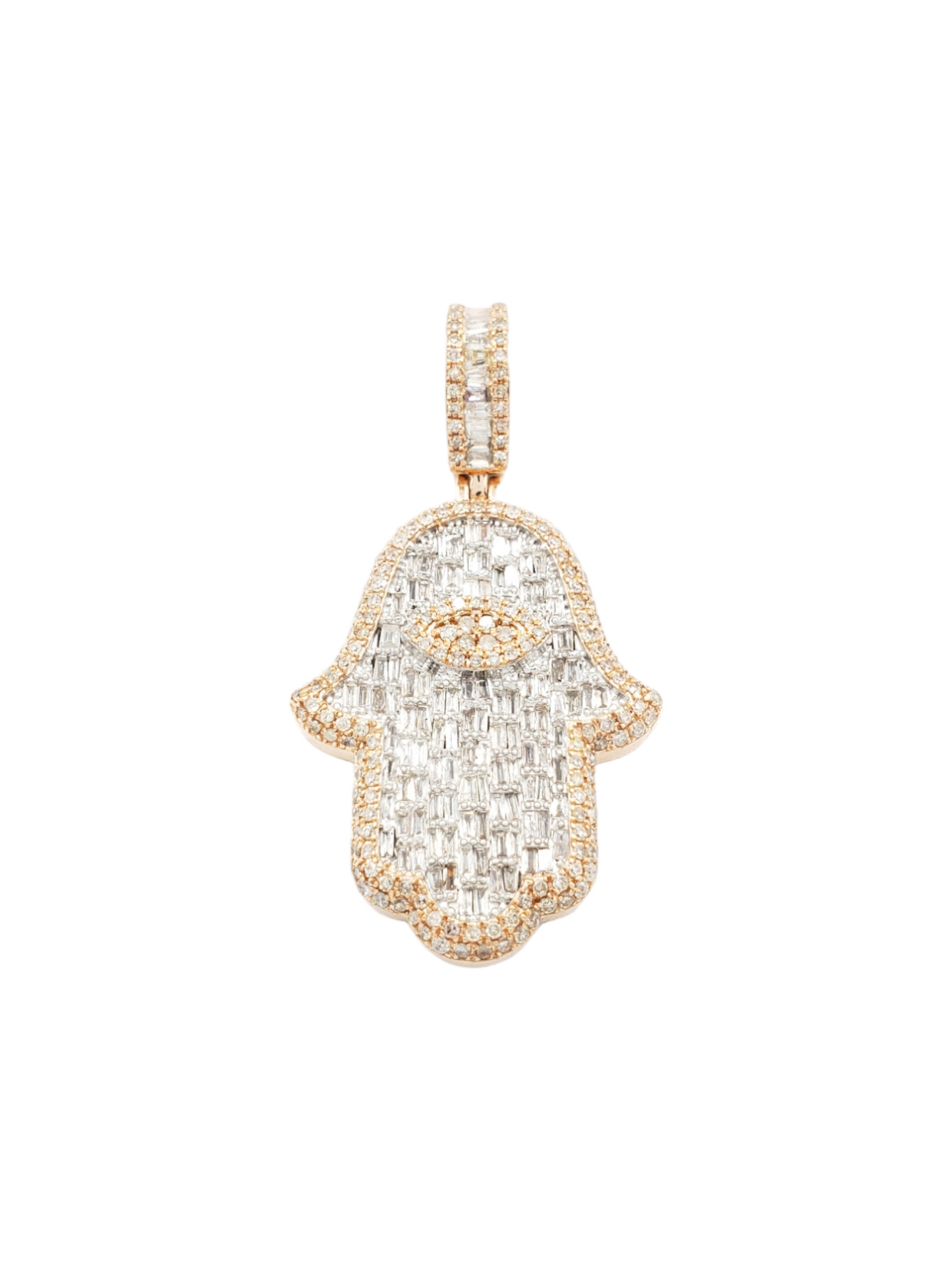 14k Eye Baguette Diamond Hamsa With 2.34 Carats Of Diamonds #24334