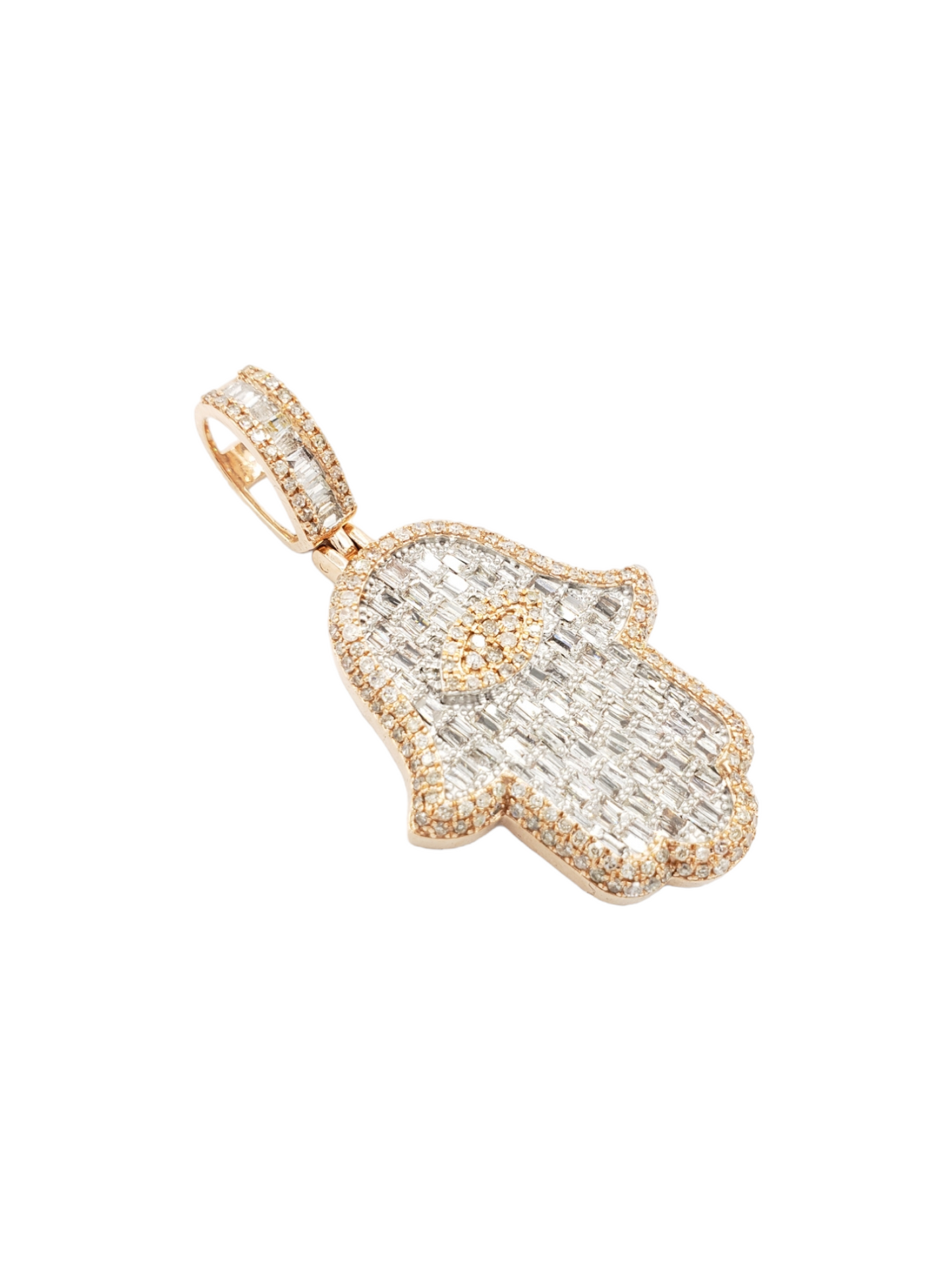 14k Eye Baguette Diamond Hamsa With 2.34 Carats Of Diamonds #24334