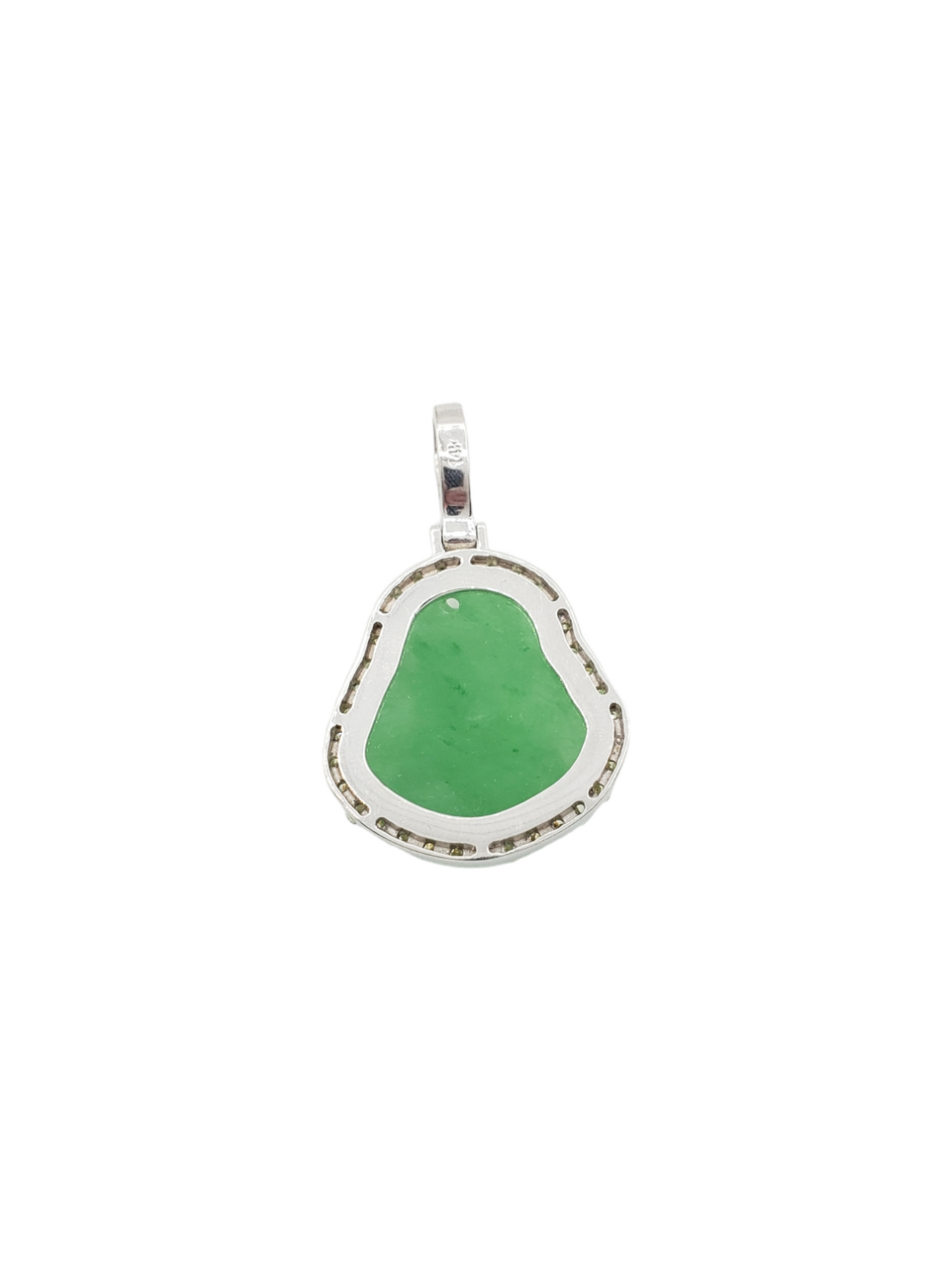 14k White Gold Diamond Buddha With Green Jade #25727