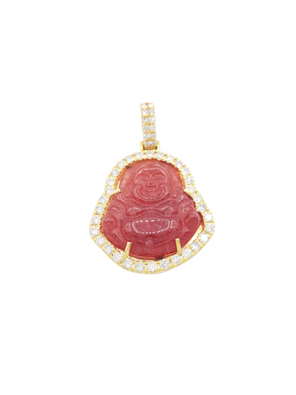 14k Yellow Gold Diamond Buddha With Red Jade #19935