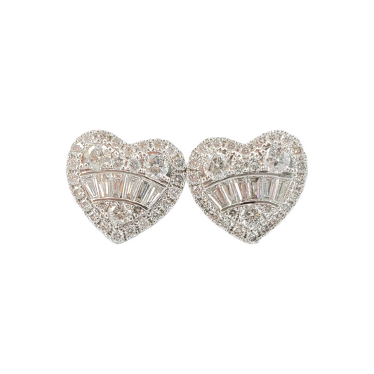14k Gold Baguette Diamond Heart Earrings #247