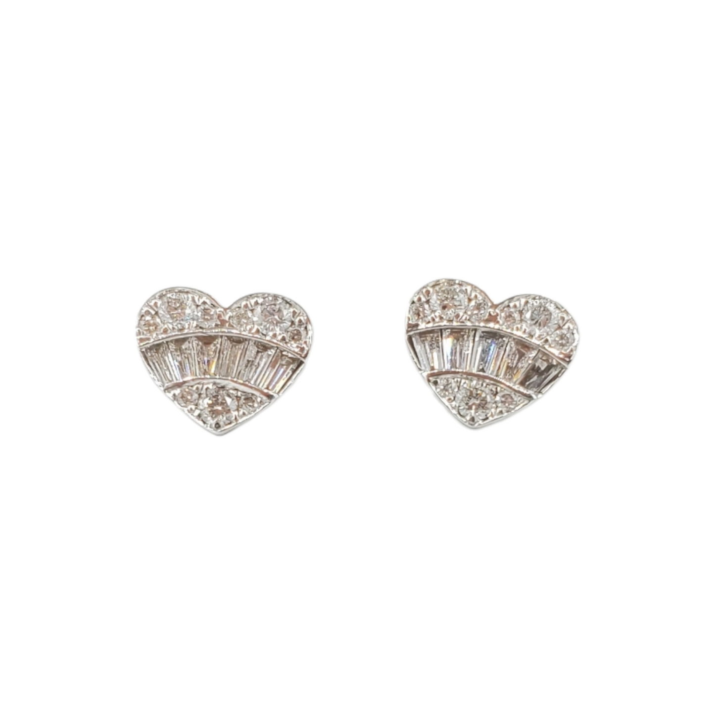 14k Gold Baguette Diamond Heart Earrings #247