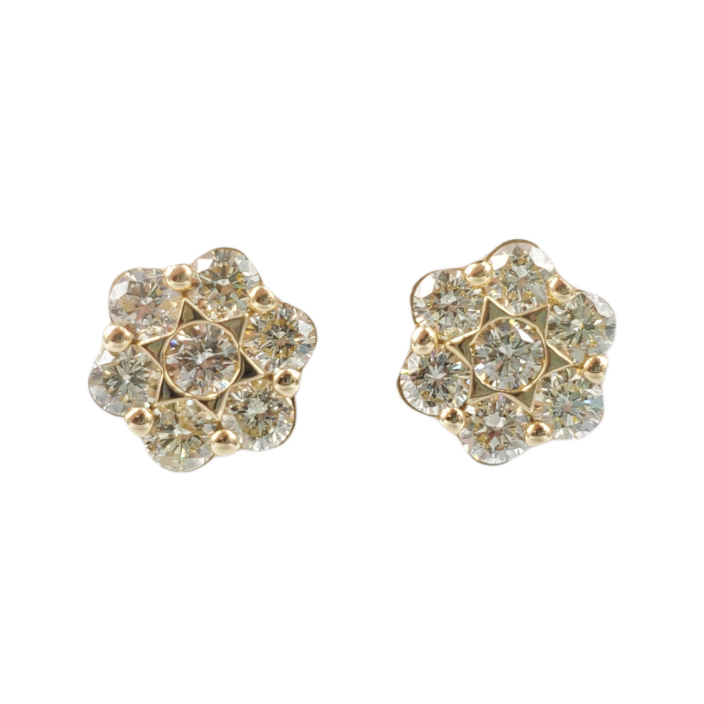 14k Yellow Gold Diamond Flower Earrings #21324