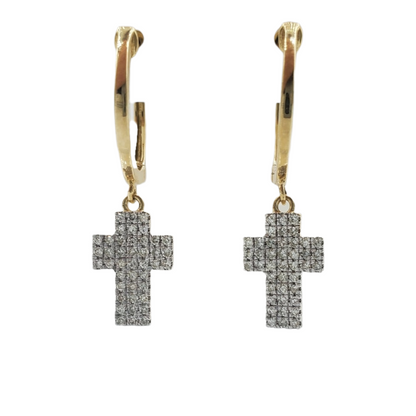 14k Gold Diamond Cross Dangle Earrings #25227