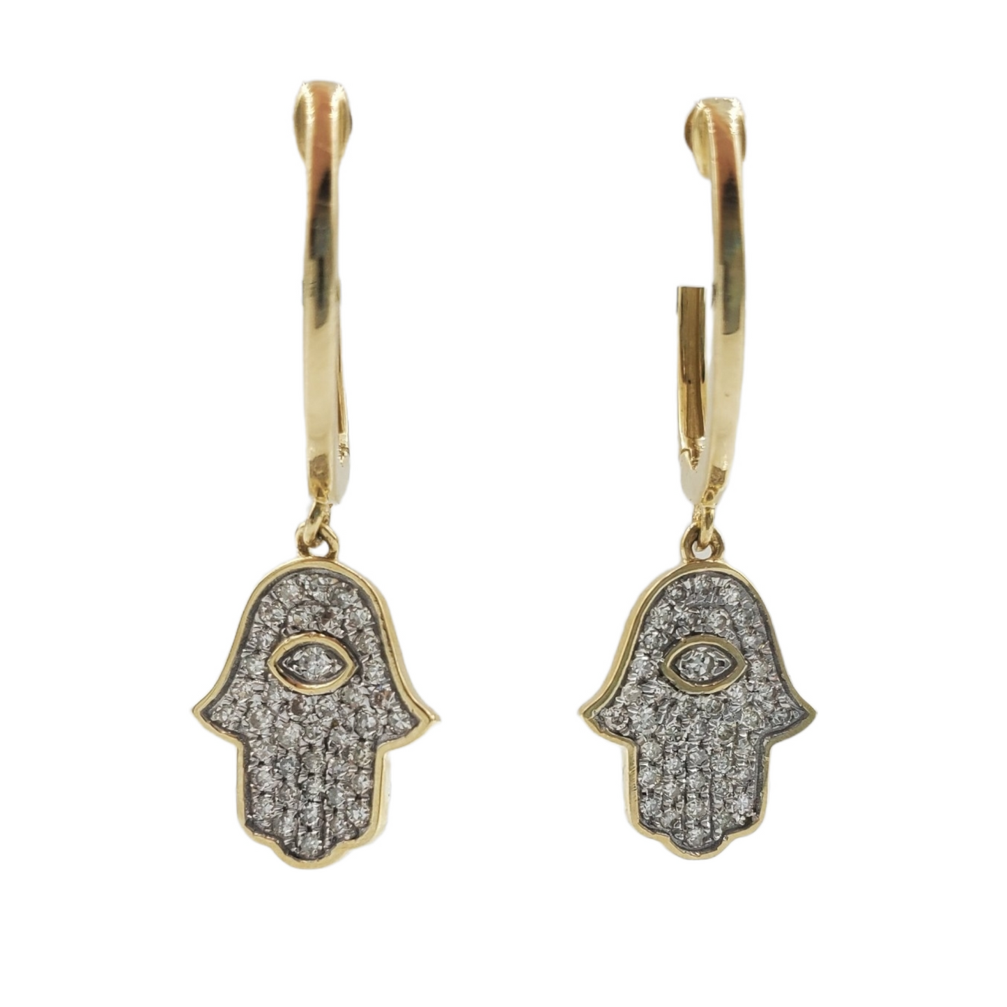 14k Gold Diamond Hamsa Dangle Earrings #25804