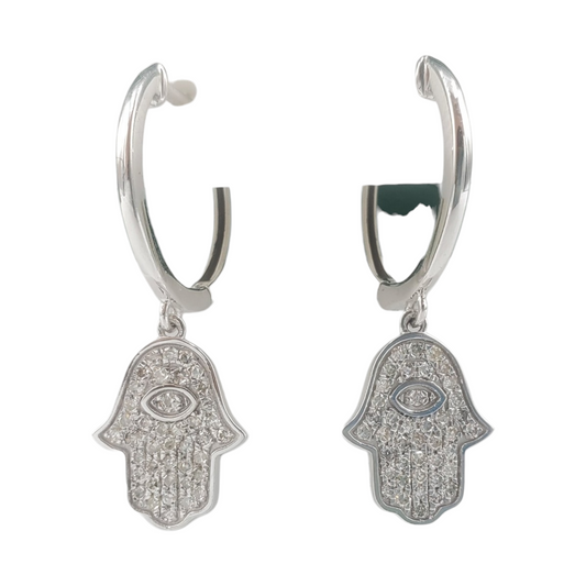 14k Gold Diamond Hamsa Dangle Earrings #25804