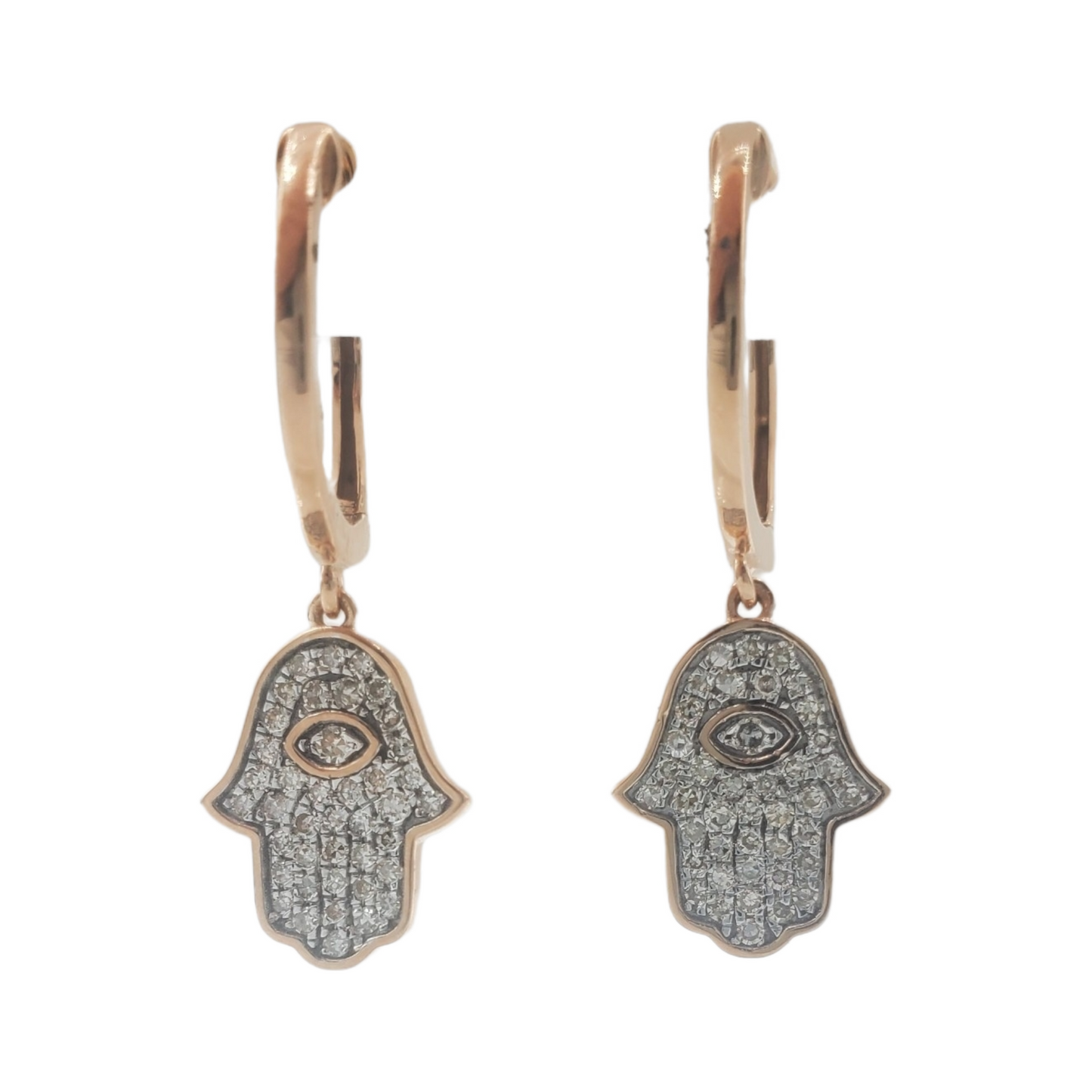 14k Gold Diamond Hamsa Dangle Earrings #25804