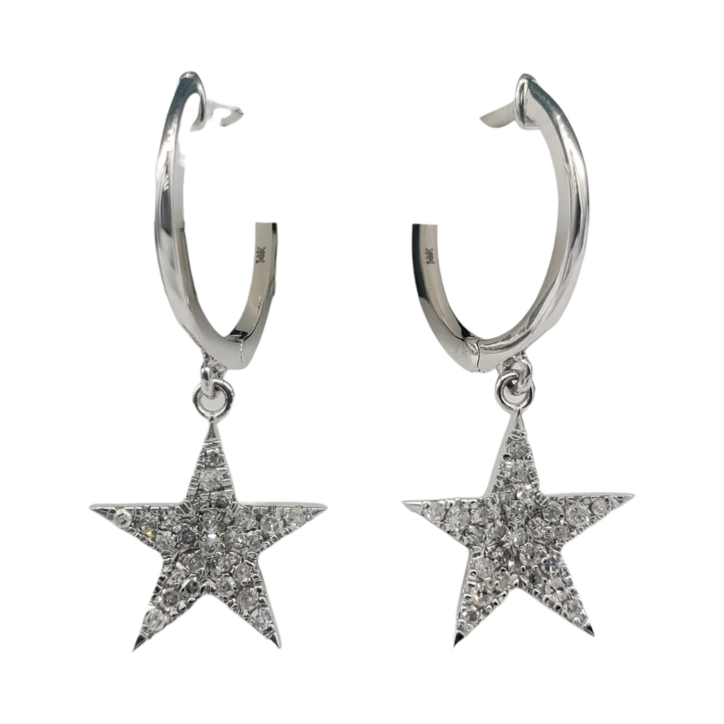 14k Gold Diamond Star Dangle Earrings #25809