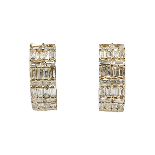 14k Gold Baguette Diamond Huggies Earrings #25906